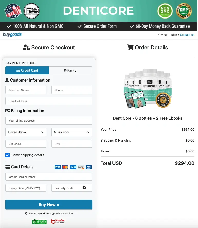 DentiCore order page